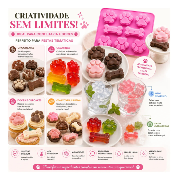 Forma Silicone Patinha Pet E Ossinho Molde Premium Biscuit Rosa — imagem 6