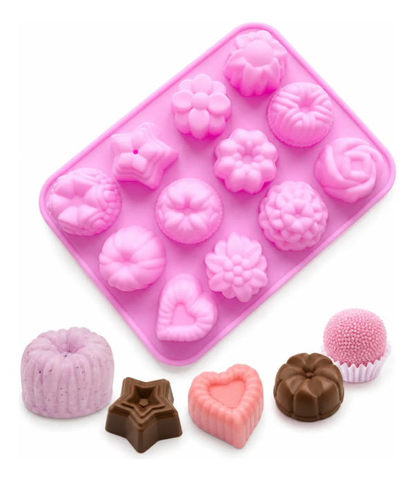 Molde Silicone Premium Docinhos Bombom Chocolate 12 Cavidade Rosa — imagem 1
