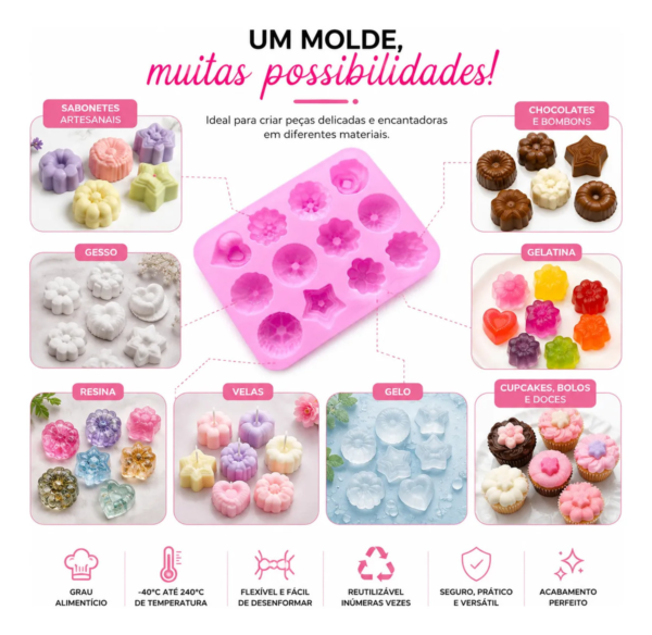 Molde Silicone Premium Docinhos Bombom Chocolate 12 Cavidade Rosa — imagem 3