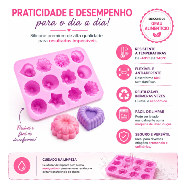 Molde Silicone Premium Docinhos Bombom Chocolate 12 Cavidade Rosa — imagem 4
