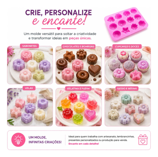 Molde Silicone Premium Docinhos Bombom Chocolate 12 Cavidade Rosa — imagem 7