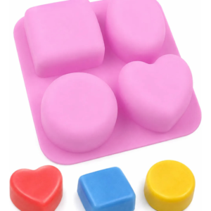 Molde Silicone Coração Quadrado Redondo Oval 4 Cavidades Rosa — imagem 1