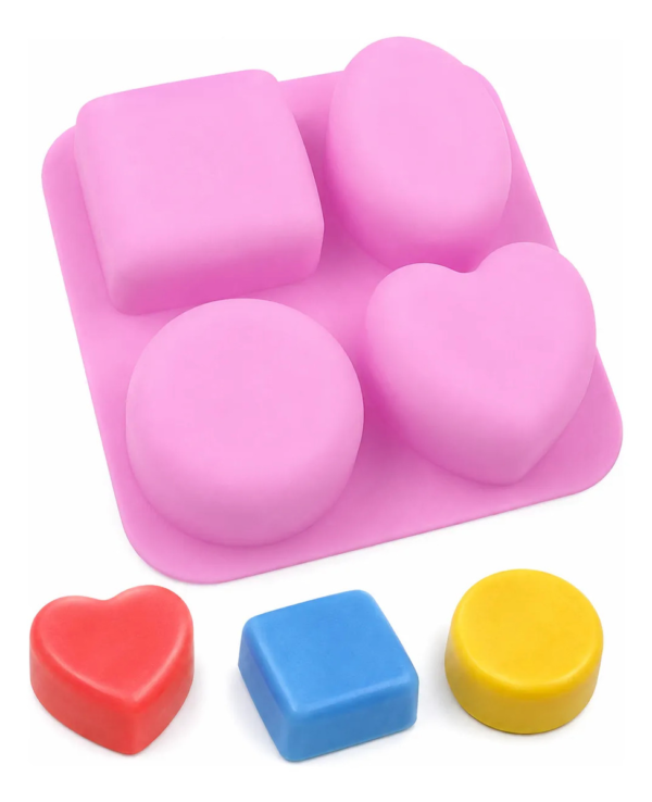 Molde Silicone Coração Quadrado Redondo Oval 4 Cavidades Rosa — imagem 1