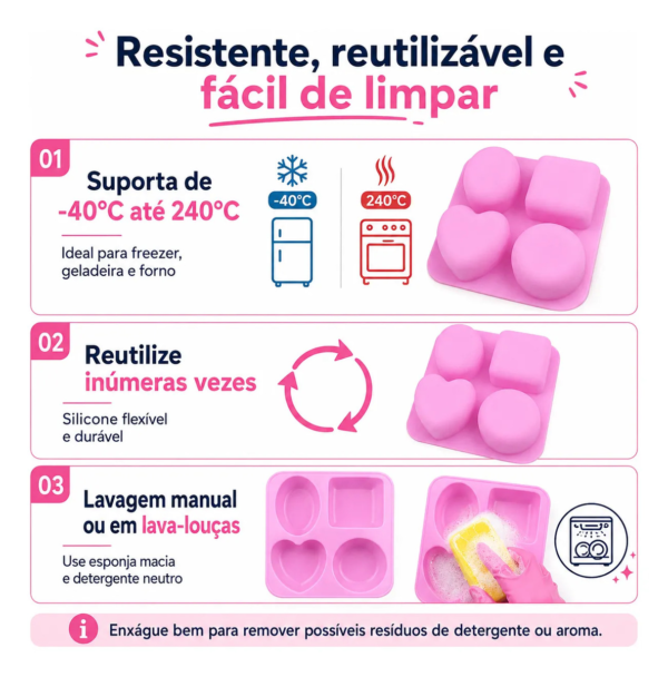 Molde Silicone Coração Quadrado Redondo Oval 4 Cavidades Rosa — imagem 2