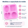 Molde Silicone Coração Quadrado Redondo Oval 4 Cavidades Rosa — imagem 3