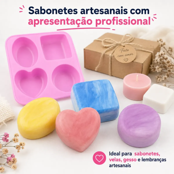 Molde Silicone Coração Quadrado Redondo Oval 4 Cavidades Rosa — imagem 5