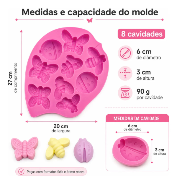 Molde De Silicone Borboleta Joaninha Abelhinha 8 Cavidades Rosa — imagem 2