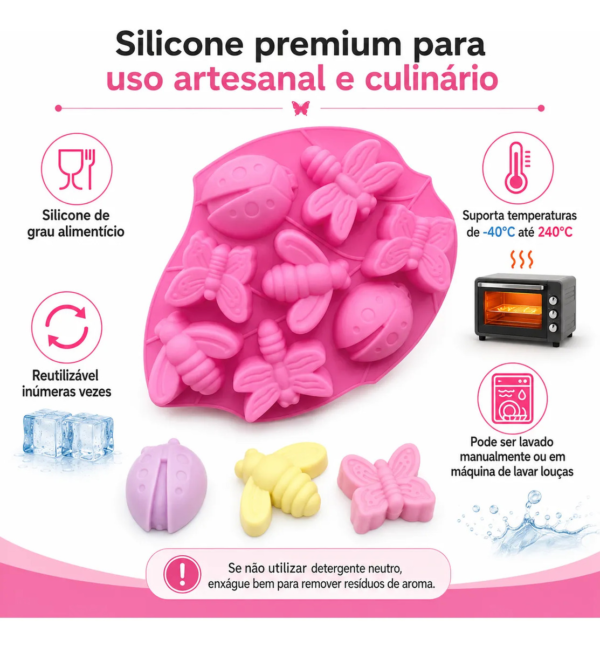 Molde De Silicone Borboleta Joaninha Abelhinha 8 Cavidades Rosa — imagem 3