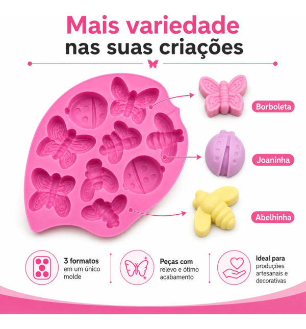 Molde De Silicone Borboleta Joaninha Abelhinha 8 Cavidades Rosa — imagem 4