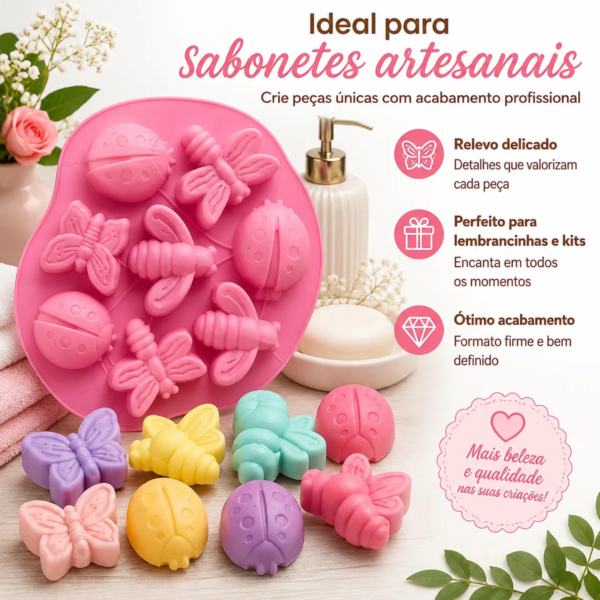 Molde De Silicone Borboleta Joaninha Abelhinha 8 Cavidades Rosa — imagem 5