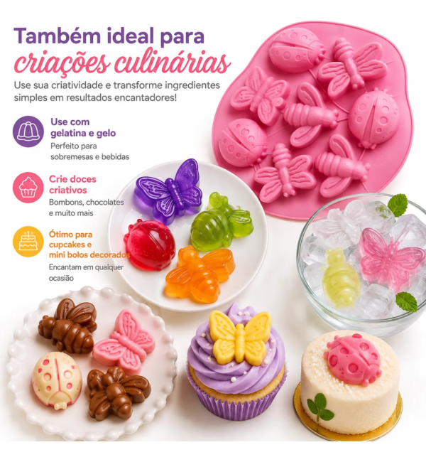Molde De Silicone Borboleta Joaninha Abelhinha 8 Cavidades Rosa — imagem 6