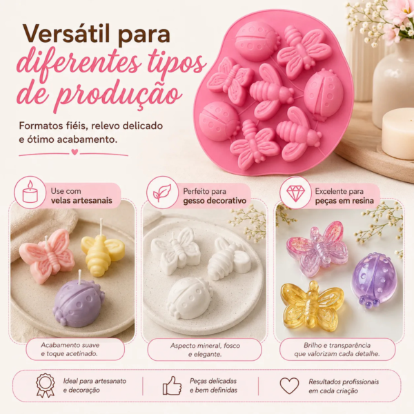 Molde De Silicone Borboleta Joaninha Abelhinha 8 Cavidades Rosa — imagem 7