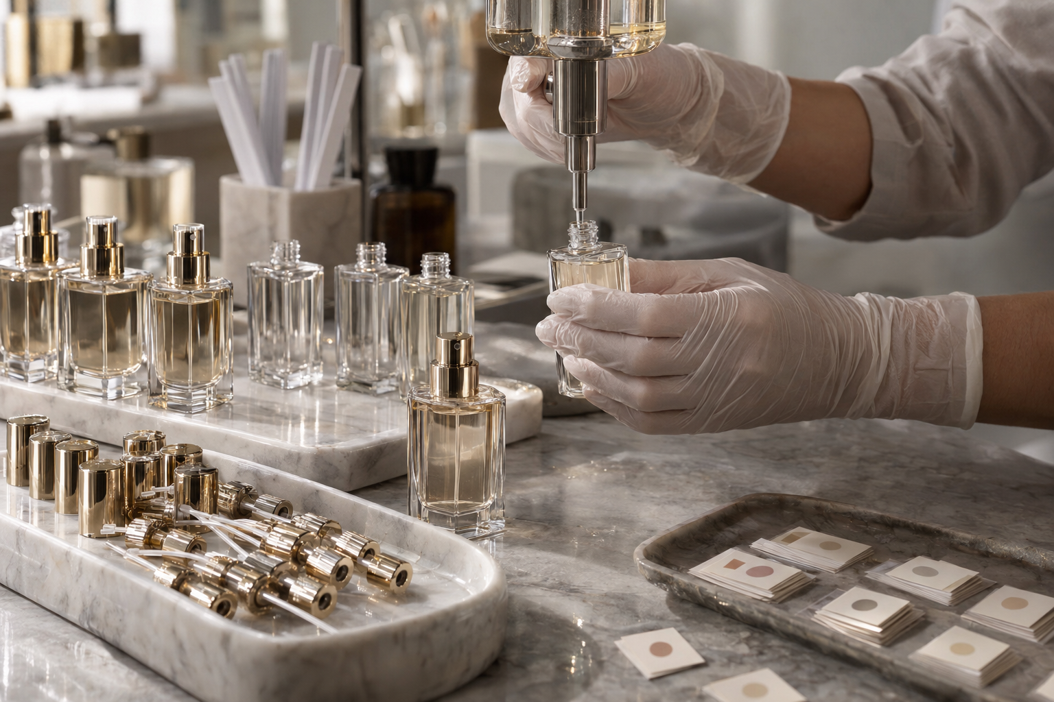 Envase organizado de perfume artesanal em mini frascos com válvula spray